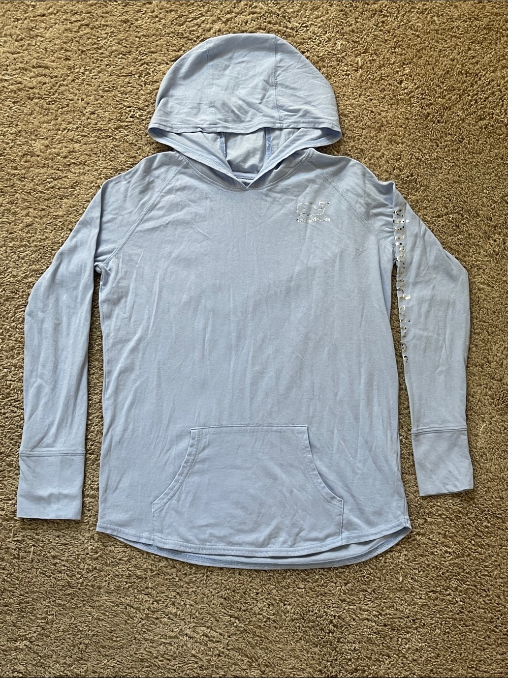 Vineyard Vines girls long sleeve hooded logo t-shirt, light blue, XL